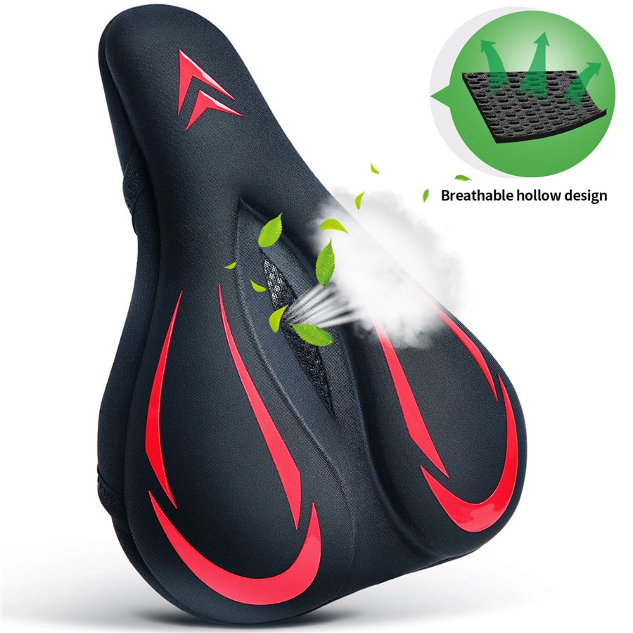 souke sports, souke, bike accessories, bicycle saddle, cycling accessories, waterproof bicycle saddle, breathable bicycle saddle, souke CA2201, Black and red bicycle saddle, comfortable riding accessories, (4590595801201)