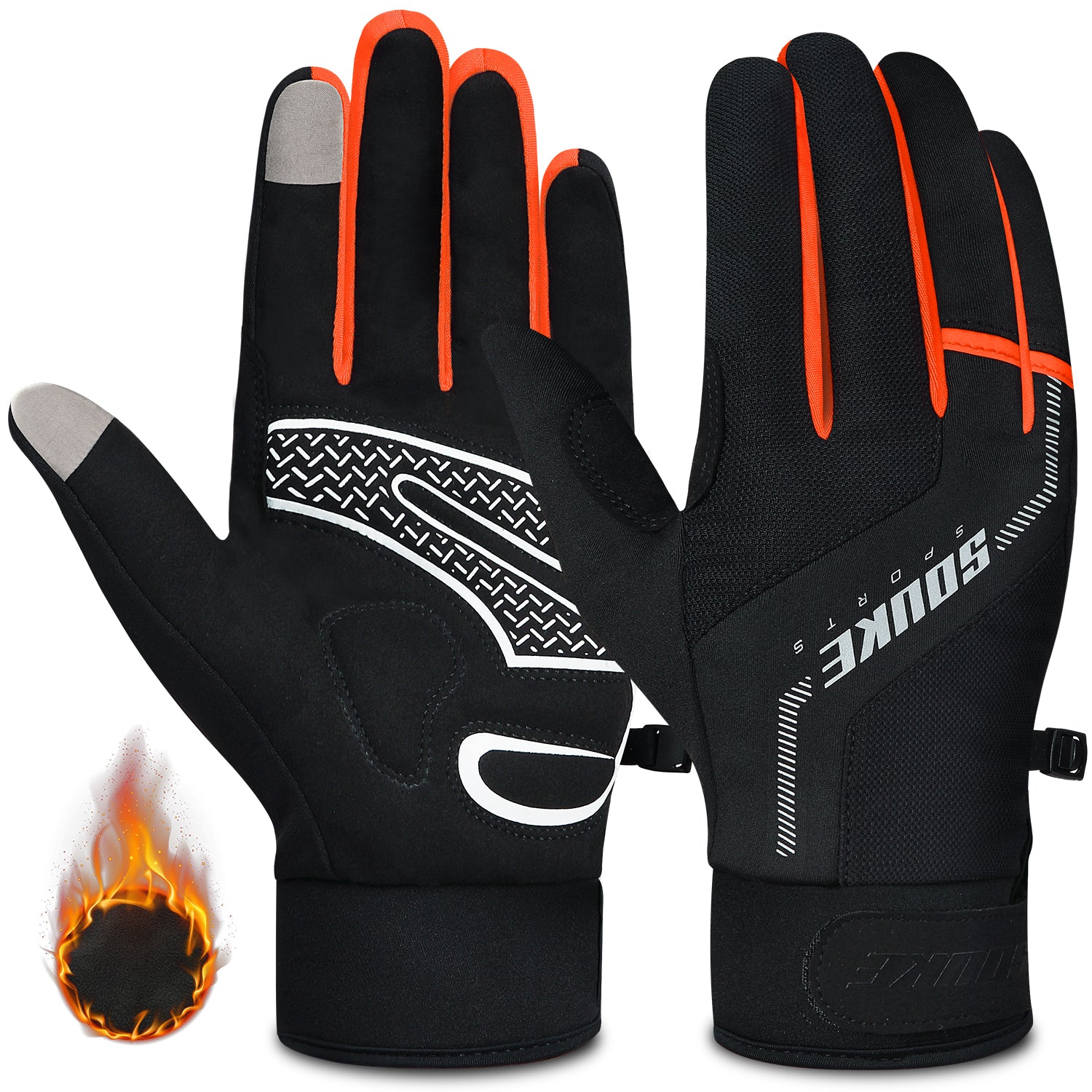 windproof bicycle gloves Men's Women's Touch Screen Padded Water Resistant Windproof Running Biking Cycling Glove-ST1903-Orange