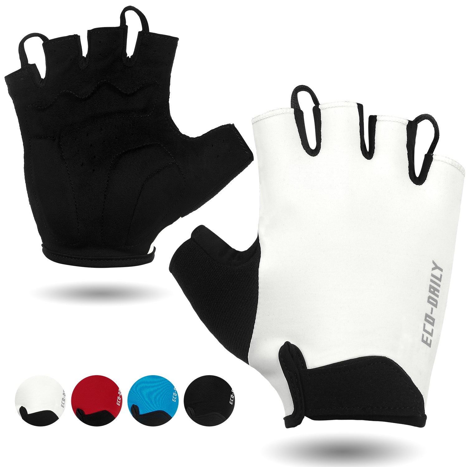 Men's Women's Padded Half Finger Cycling Bike Gloves-ST1905-White