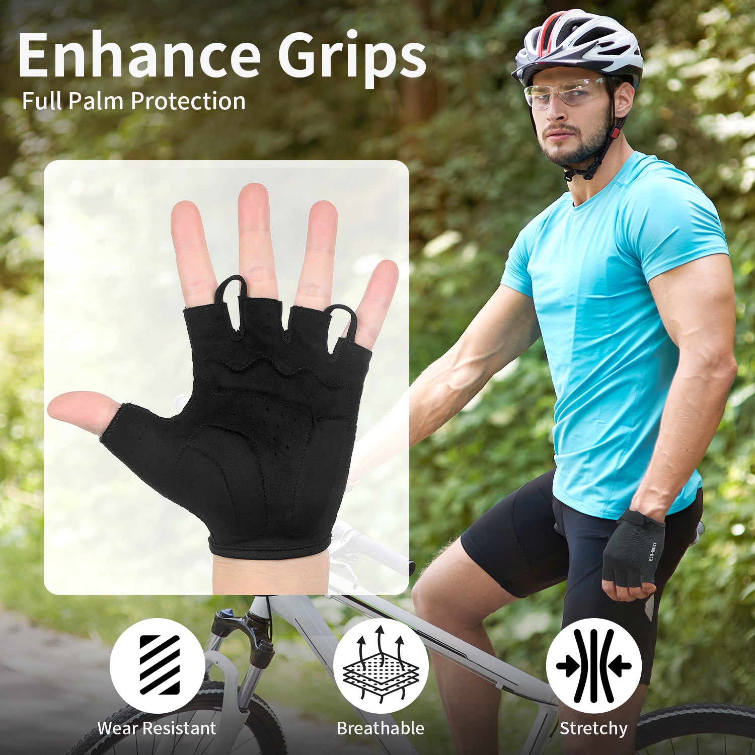 SOUKE Sports männer gepolsterte halbe Finger-Radfahren-Bike-Handschuhe-ST1901-Grün
