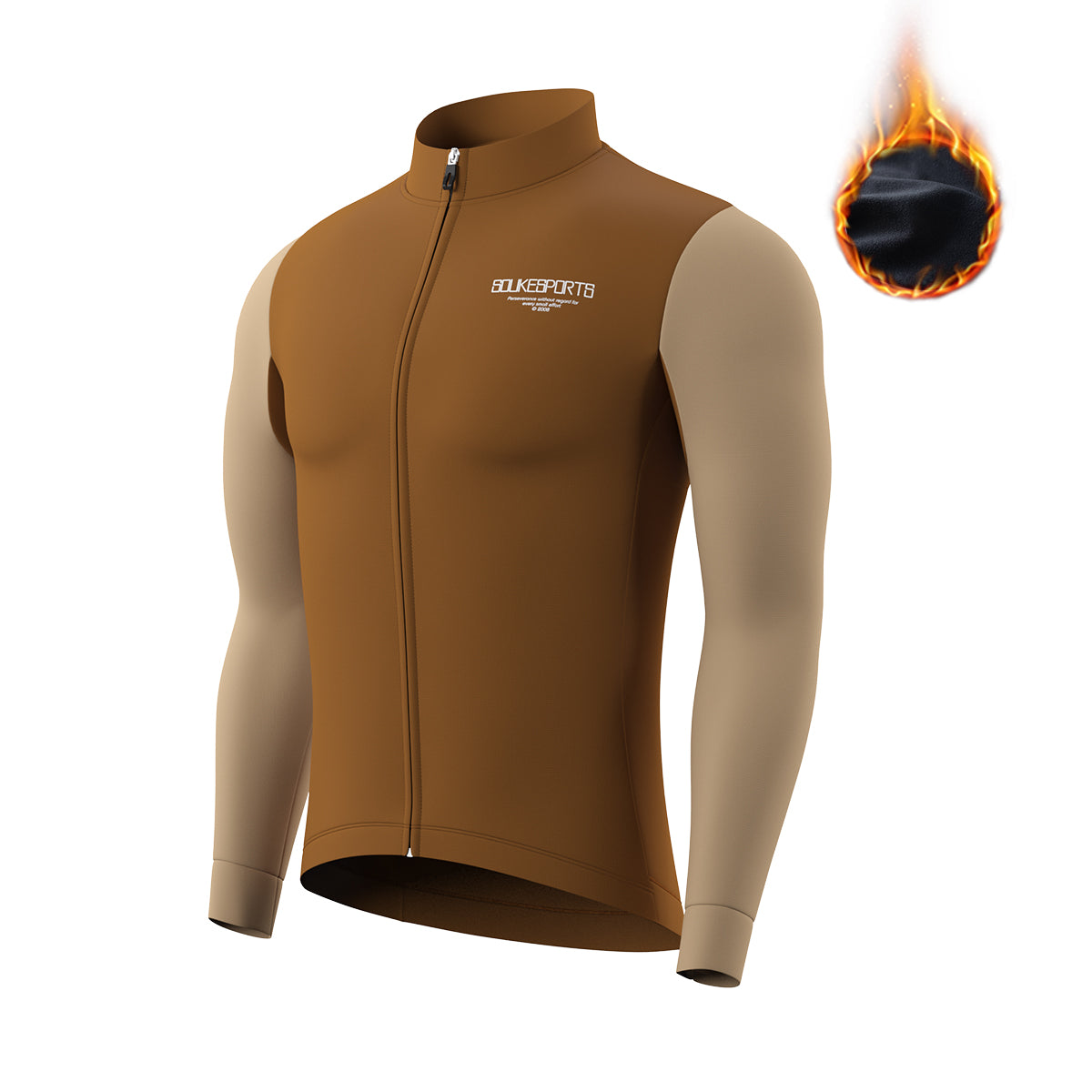 Cycling Long Sleeve Fleece-Lined Jersey Unisex CL1218-Brown