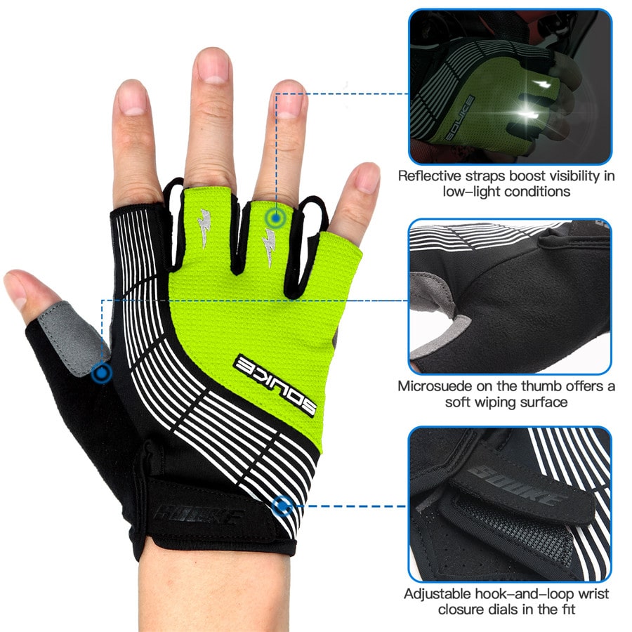 souke sports, souke ST1901,cycling accessories, riding accessories, cycling gloves, half finger cycling gloves, bicycle gloves for men and women, road bike cycling gloves, black and GREEN cycling gloves, cycling gloves padded, padded cycling gloves for men and women, (4590593933425)