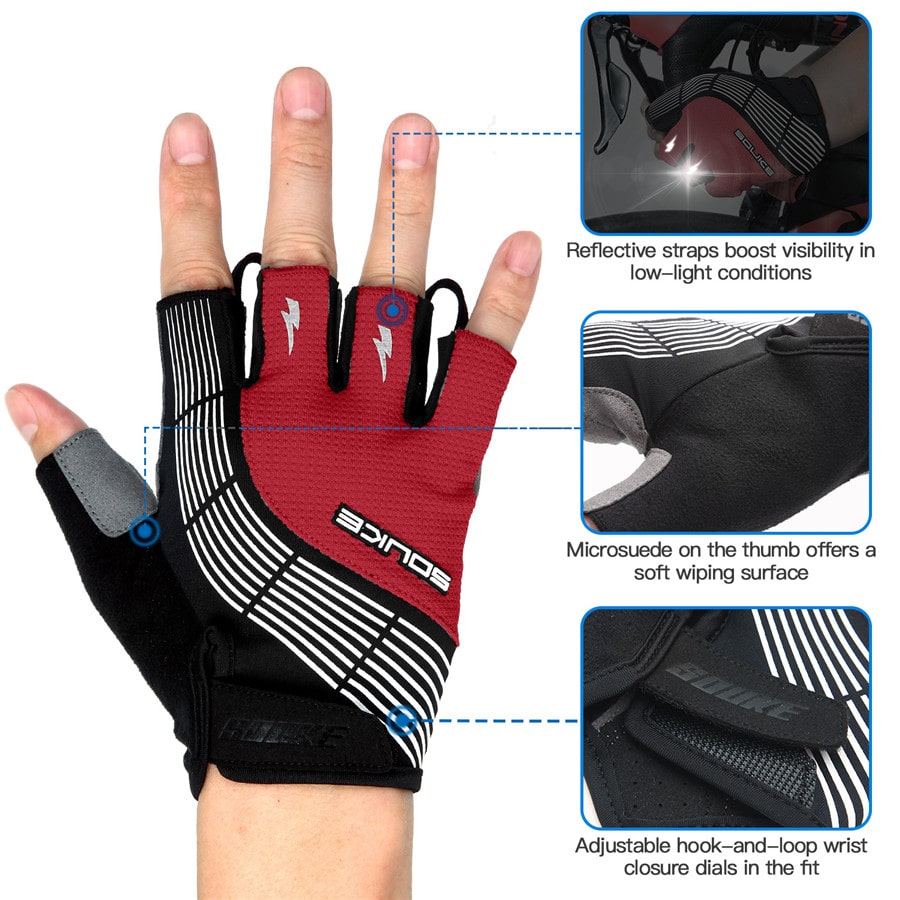 souke sports, souke ST1901, cycling accessories, riding accessories, cycling gloves, half finger cycling gloves, bicycle gloves for men and women, road bike cycling gloves, black and red cycling gloves, cycling gloves padded, padded cycling gloves for men and women, (4590593212529)