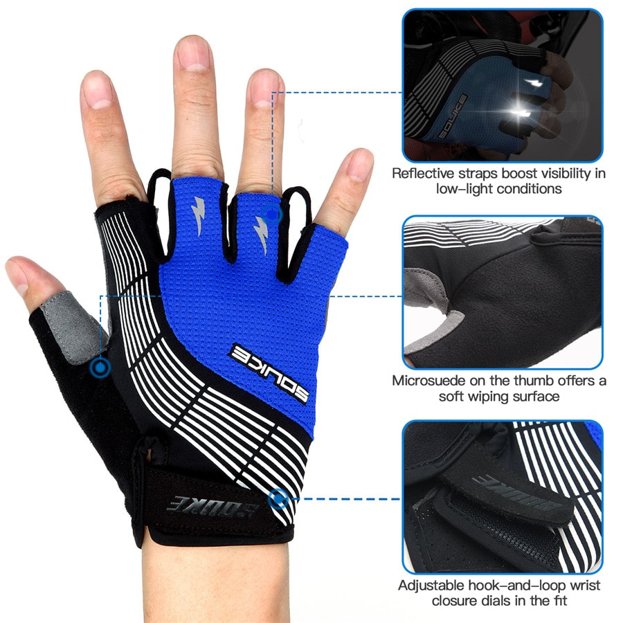 souke sports, souke ST1901,cycling accessories, riding accessories, cycling gloves, half finger cycling gloves, bicycle gloves for men and women, road bike cycling gloves, black and blue cycling gloves, cycling gloves padded, padded cycling gloves for men and women, (4590593081457)