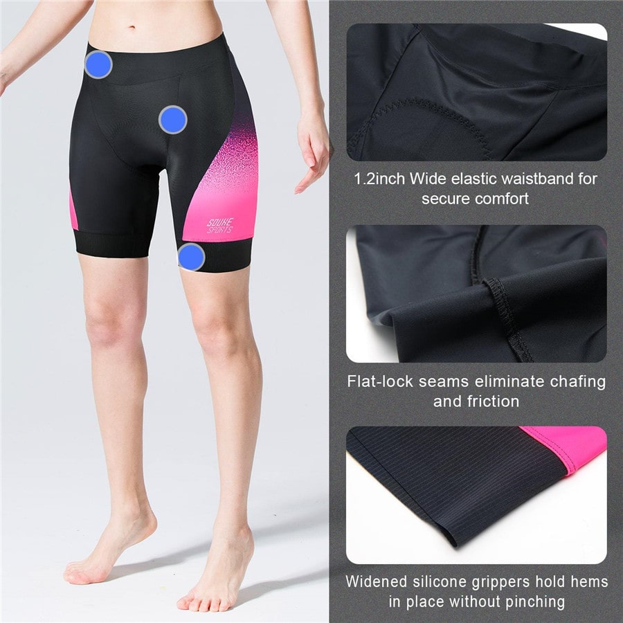 Souke Sports, souke, souke sports ps0720, women's cycling shorts with pockets,  women's cycling shorts, cycle gear, cycling clothing, bike clothing,  cycling shrots, cycling knickers, quick dry, cycling shorts padded, padded bike pants for women, cycling shorts for summer, black and pink cycling shorts, black and pink cycling knickers for women, 4d Padded, best affordable cycling knickers, (4590599569521)