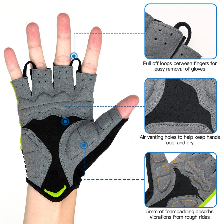 souke sports, souke ST1901,cycling accessories, riding accessories, cycling gloves, half finger cycling gloves, bicycle gloves for men and women, road bike cycling gloves, black and GREEN cycling gloves, cycling gloves padded, padded cycling gloves for men and women, (4590593933425)