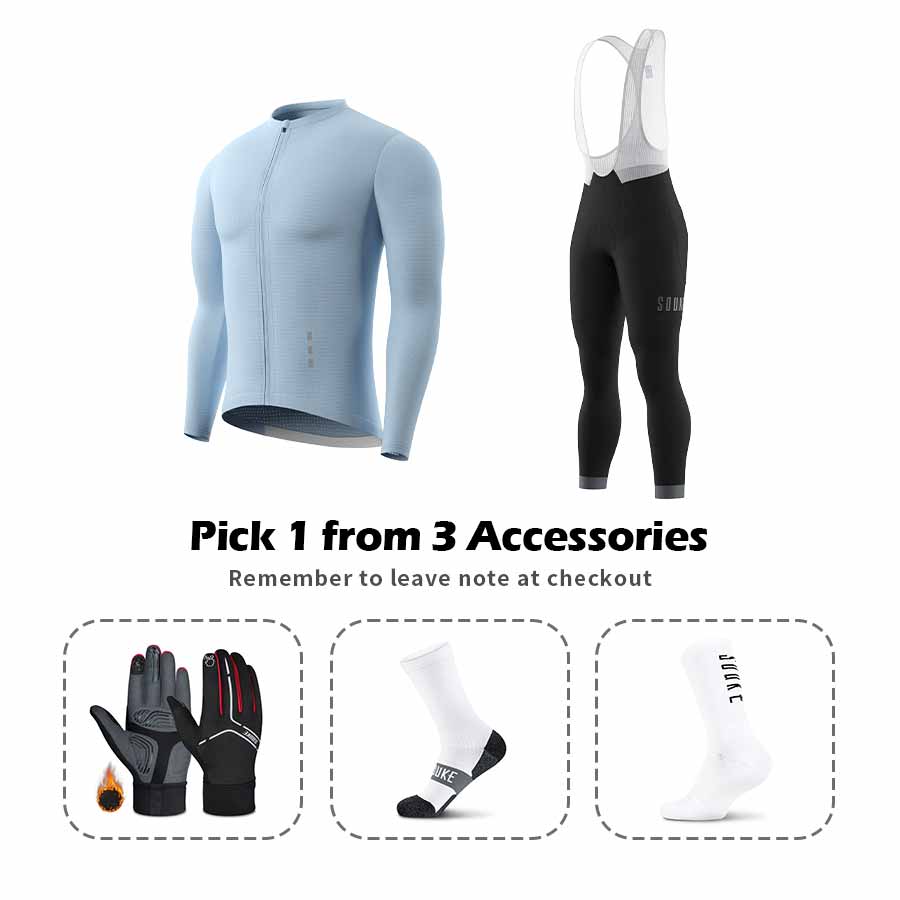 Long Sleeve Jersey CL1201+ Bib Leggings BL2601 + Accessories - Souke Sports Cycling Set-Souke Sports (6680141332593)