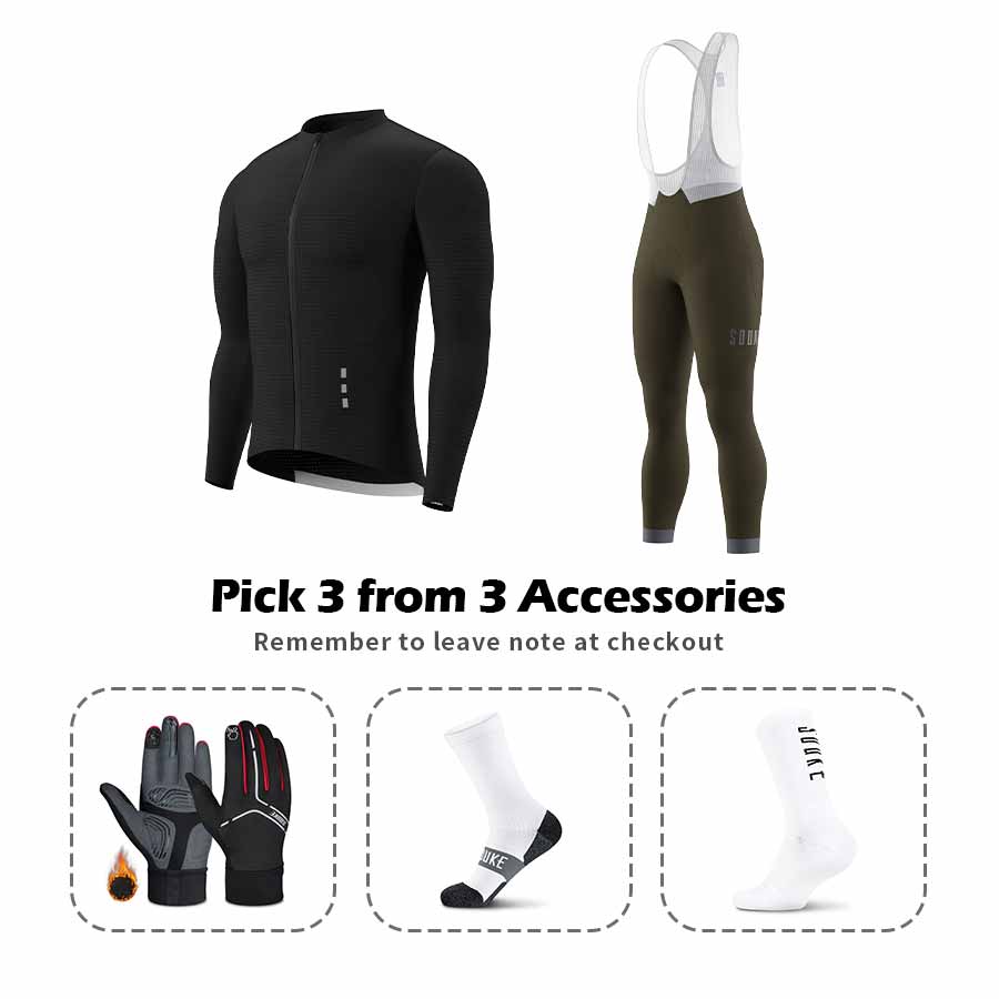 Long Sleeve Jersey CL1201+ Bib Leggings BL2601 + Accessories - Souke Sports Cycling Set-Souke Sports (6680141332593)