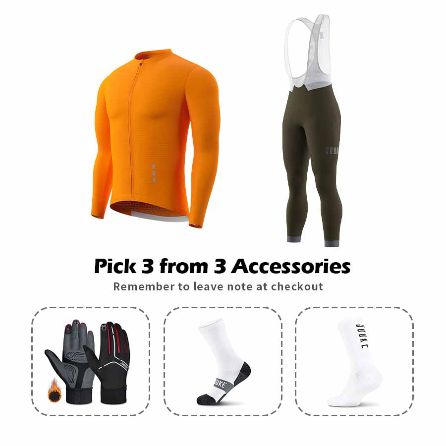 Long Sleeve Jersey CL1201+ Bib Leggings BL2601 + Accessories - Souke Sports Cycling Set-Souke Sports (6680141332593)