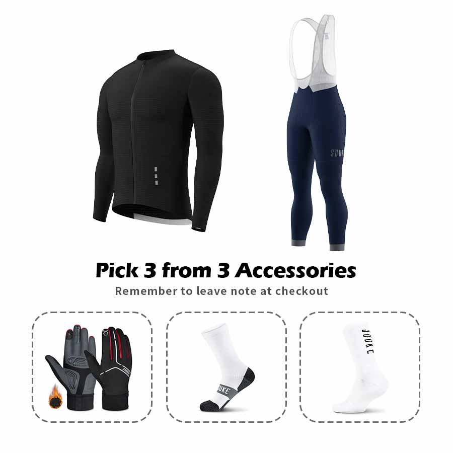 Long Sleeve Jersey CL1201+ Bib Leggings BL2601 + Accessories - Souke Sports Cycling Set-Souke Sports (6680141332593)