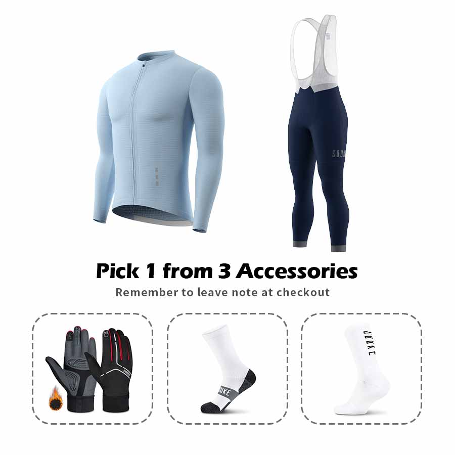 Long Sleeve Jersey CL1201+ Bib Leggings BL2601 + Accessories - Souke Sports Cycling Set-Souke Sports (6680141332593)