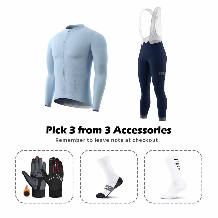Long Sleeve Jersey CL1201+ Bib Leggings BL2601 + Accessories - Souke Sports Cycling Set-Souke Sports (6680141332593)