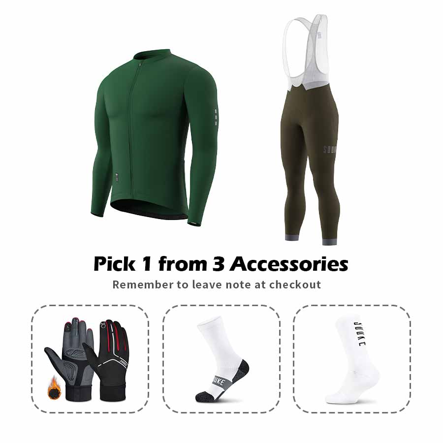 Long Sleeve Jersey CL1205+ Bib Leggings BL2601 + Accessories - Souke Sports Cycling Set-Souke Sports (6680188911729)