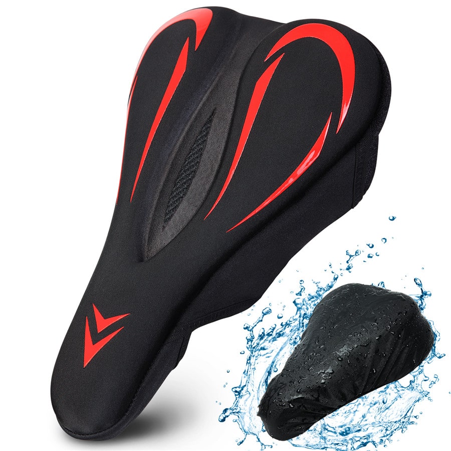 souke sports, souke, bike accessories, bicycle saddle, cycling accessories, waterproof bicycle saddle, breathable bicycle saddle, souke CA2201, Black and red bicycle saddle, comfortable riding accessories, (4590595801201)