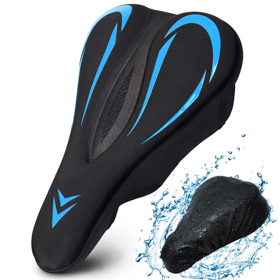 souke sports, souke, bike accessories, bicycle saddle, cycling accessories, waterproof bicycle saddle, breathable bicycle saddle, souke CA2201, Black and blue bicycle saddle, comfortable riding accessories, (4590595899505)