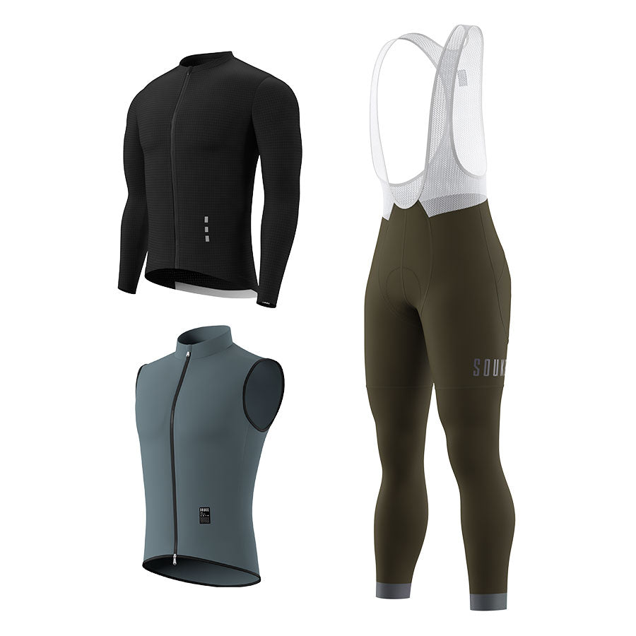 CL1201 LS Jersey + BL2601 Bib Legging + GV2204 Windproof Gilet Cycling Sets (6802320130161)