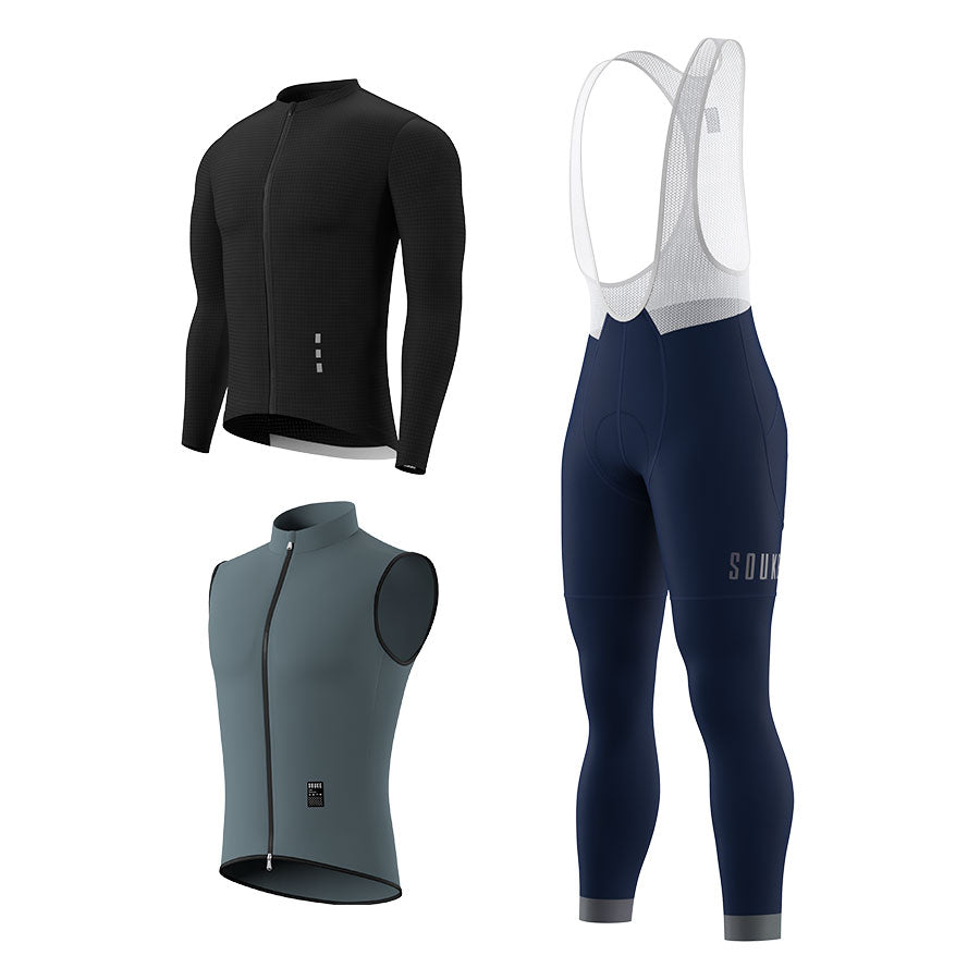 CL1201 LS Jersey + BL2601 Bib Legging + GV2204 Windproof Gilet Cycling Sets (6802320130161)