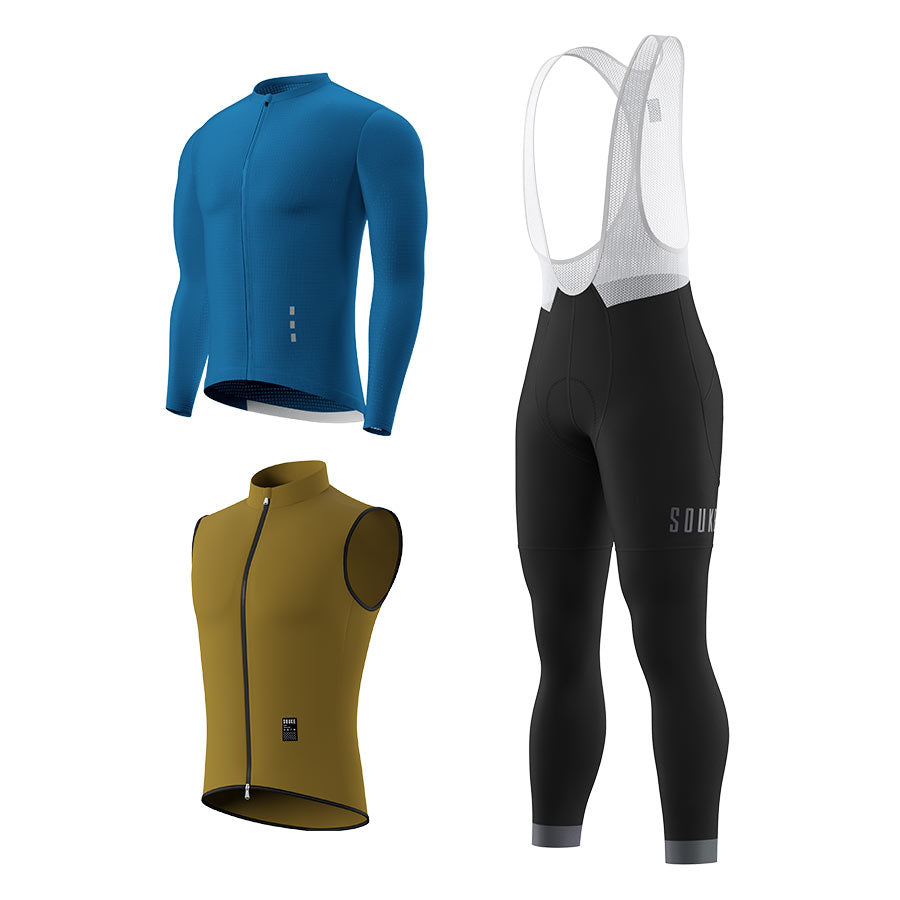 CL1201 LS Jersey + BL2601 Bib Legging + GV2204 Windproof Gilet Cycling Sets (6802320130161)