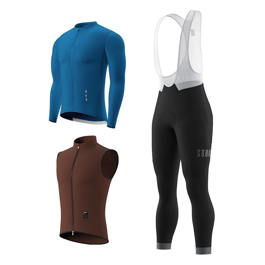 CL1201 LS Jersey + BL2601 Bib Legging + GV2204 Windproof Gilet Cycling Sets (6802320130161)