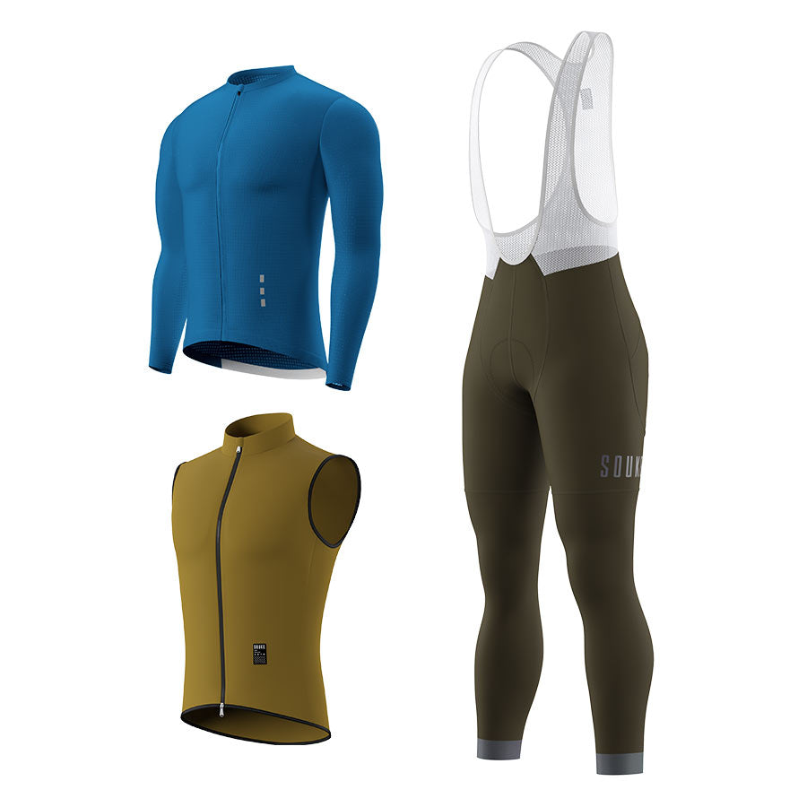 CL1201 LS Jersey + BL2601 Bib Legging + GV2204 Windproof Gilet Cycling Sets (6802320130161)