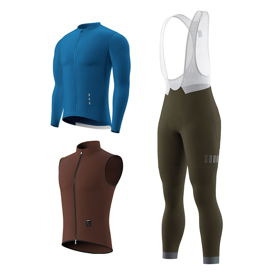 CL1201 LS Jersey + BL2601 Bib Legging + GV2204 Windproof Gilet Cycling Sets (6802320130161)