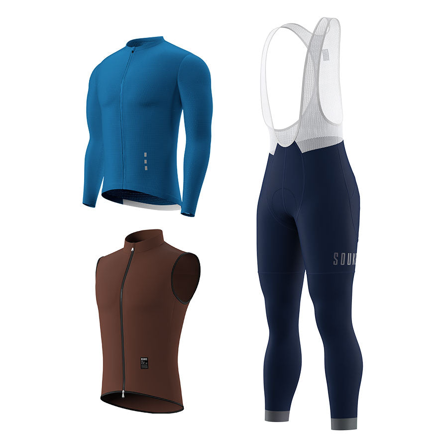 CL1201 LS Jersey + BL2601 Bib Legging + GV2204 Windproof Gilet Cycling Sets (6802320130161)