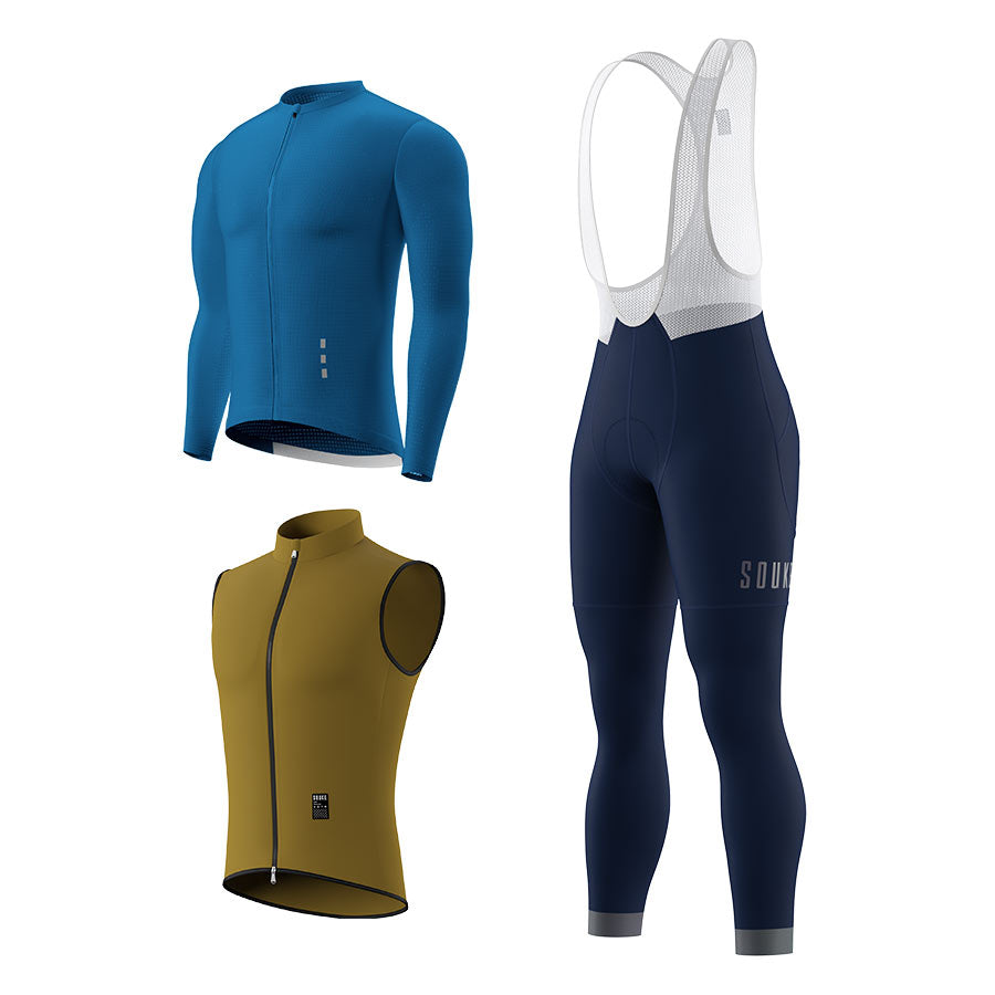 CL1201 LS Jersey + BL2601 Bib Legging + GV2204 Windproof Gilet Cycling Sets (6802320130161)