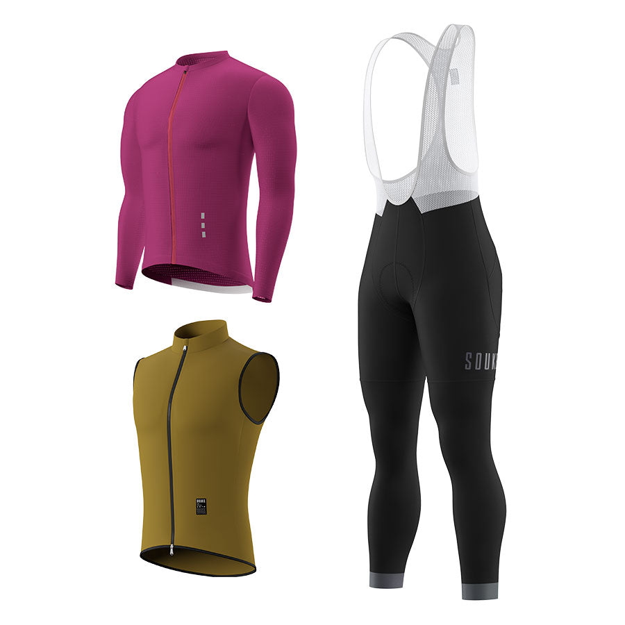 CL1201 LS Jersey + BL2601 Bib Legging + GV2204 Windproof Gilet Cycling Sets (6802320130161)