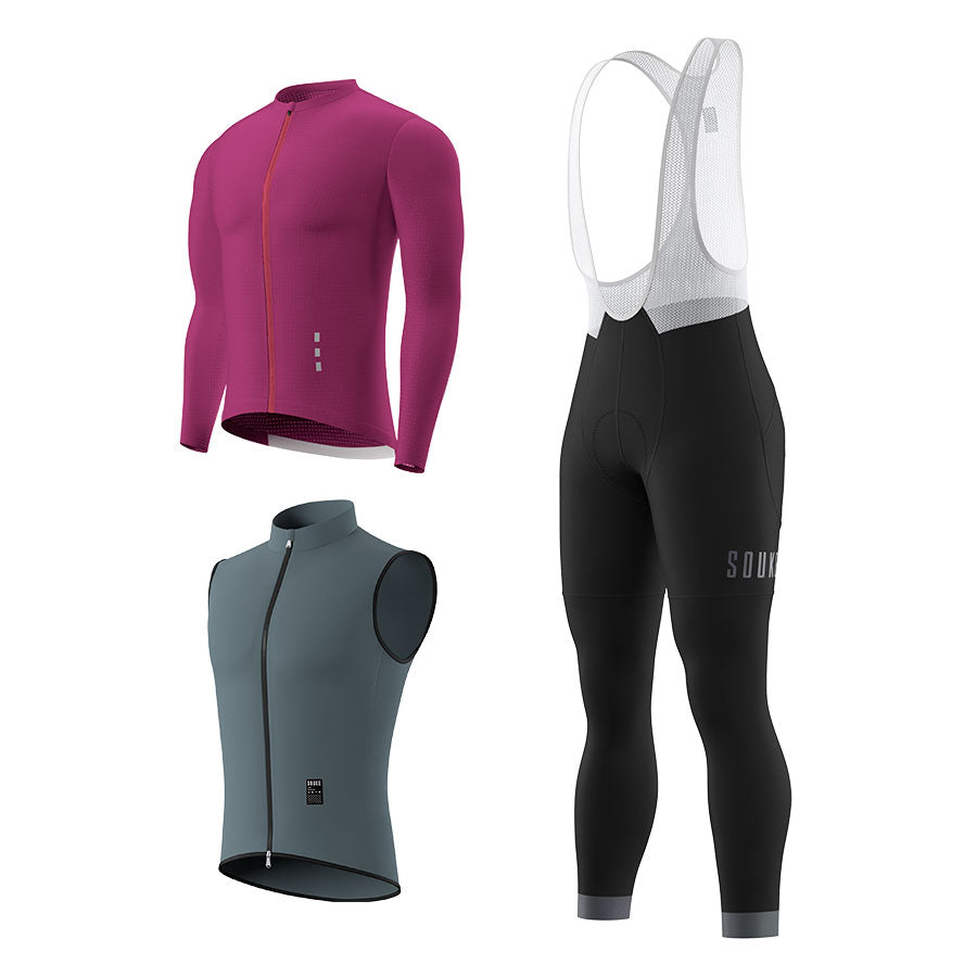 CL1201 LS Jersey + BL2601 Bib Legging + GV2204 Windproof Gilet Cycling Sets (6802320130161)