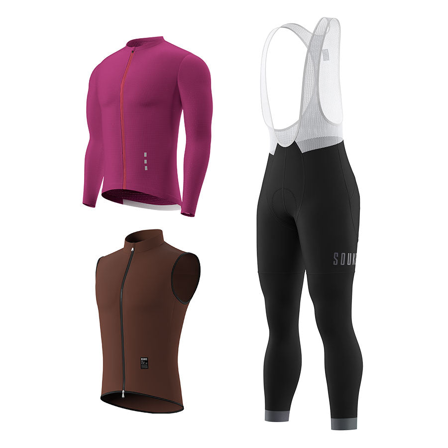 CL1201 LS Jersey + BL2601 Bib Legging + GV2204 Windproof Gilet Cycling Sets (6802320130161)