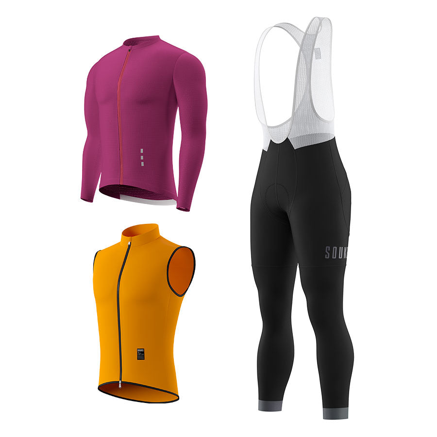 CL1201 LS Jersey + BL2601 Bib Legging + GV2204 Windproof Gilet Cycling Sets (6802320130161)