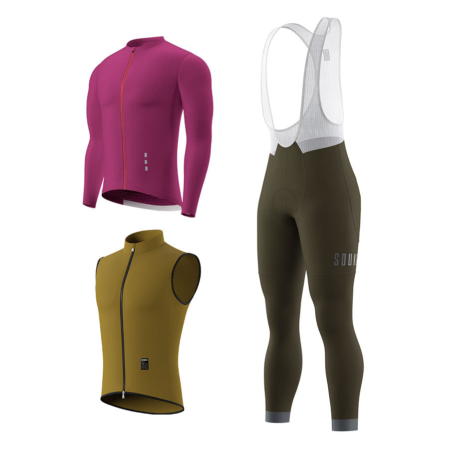CL1201 LS Jersey + BL2601 Bib Legging + GV2204 Windproof Gilet Cycling Sets (6802320130161)