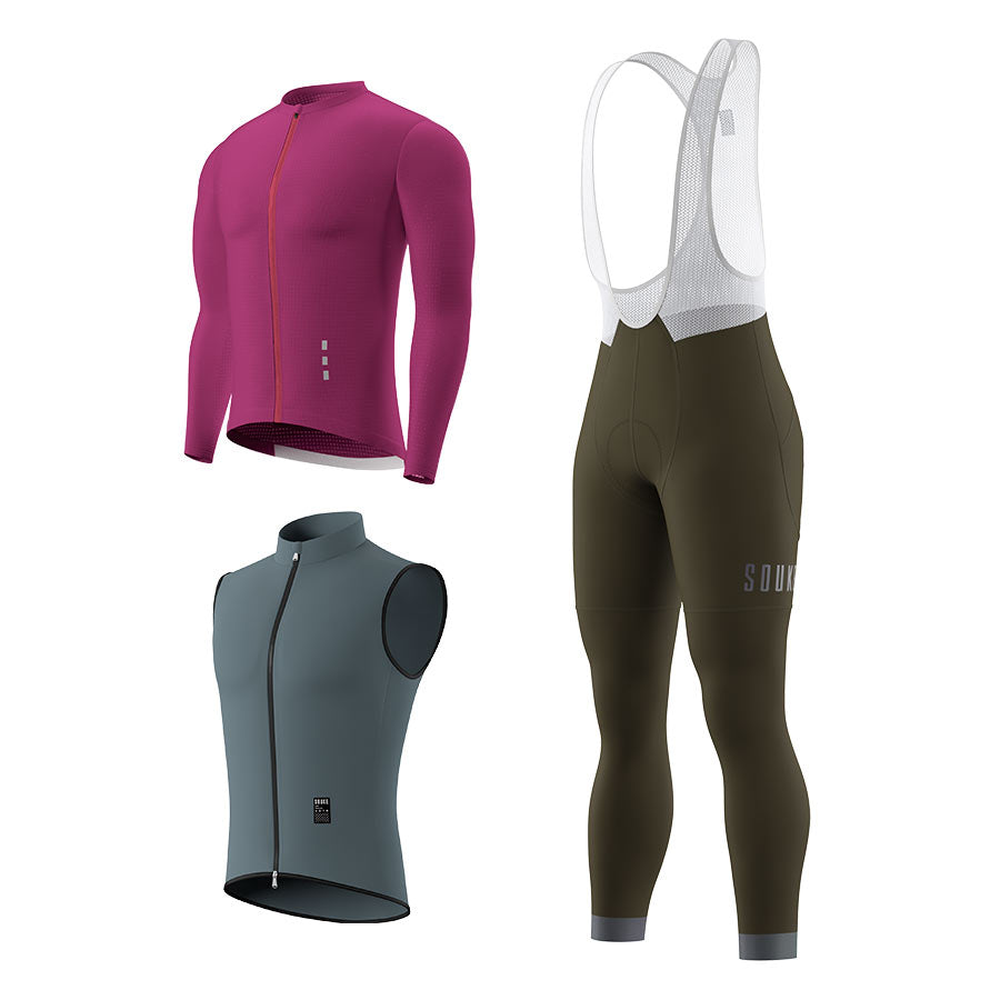 CL1201 LS Jersey + BL2601 Bib Legging + GV2204 Windproof Gilet Cycling Sets (6802320130161)