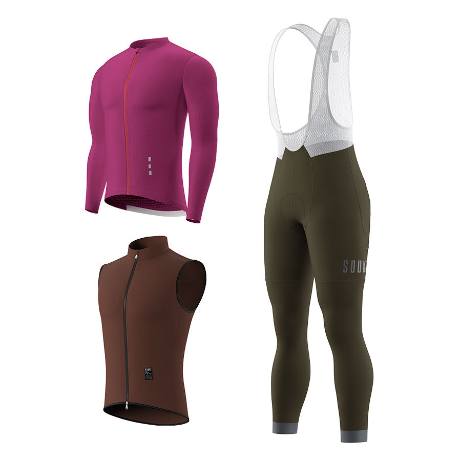 CL1201 LS Jersey + BL2601 Bib Legging + GV2204 Windproof Gilet Cycling Sets (6802320130161)