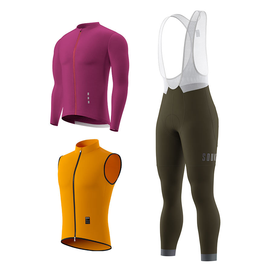 CL1201 LS Jersey + BL2601 Bib Legging + GV2204 Windproof Gilet Cycling Sets (6802320130161)