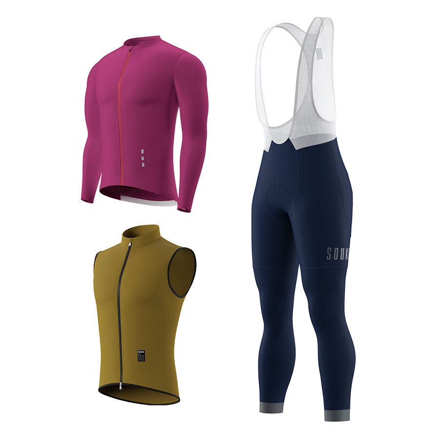 CL1201 LS Jersey + BL2601 Bib Legging + GV2204 Windproof Gilet Cycling Sets (6802320130161)