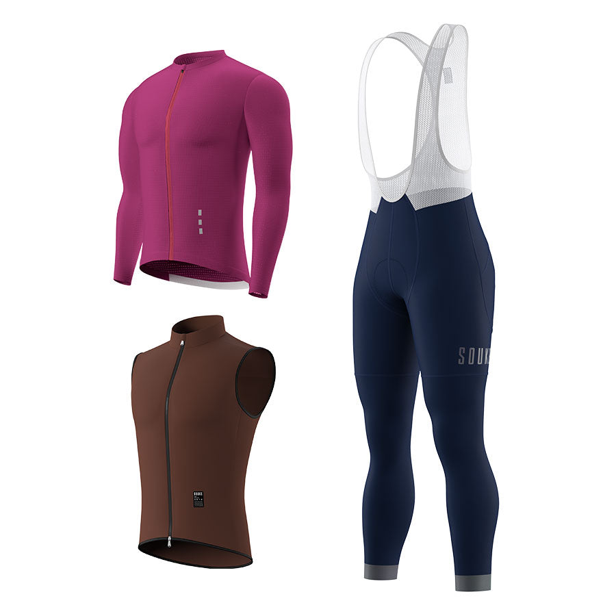 CL1201 LS Jersey + BL2601 Bib Legging + GV2204 Windproof Gilet Cycling Sets (6802320130161)