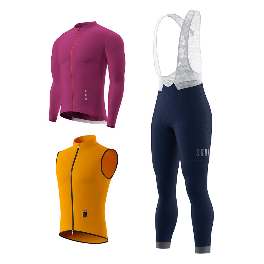 CL1201 LS Jersey + BL2601 Bib Legging + GV2204 Windproof Gilet Cycling Sets (6802320130161)
