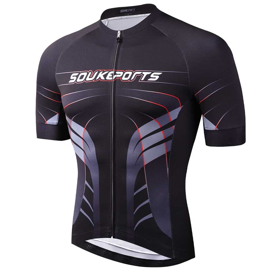 Souke™ Men's  Pro Team Solid Cycling Jersey With Zip Pocket-CS2116-Black (6618347372657)