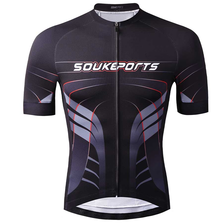 Souke™ Men's  Pro Team Solid Cycling Jersey With Zip Pocket-CS2116-Black (6618347372657)