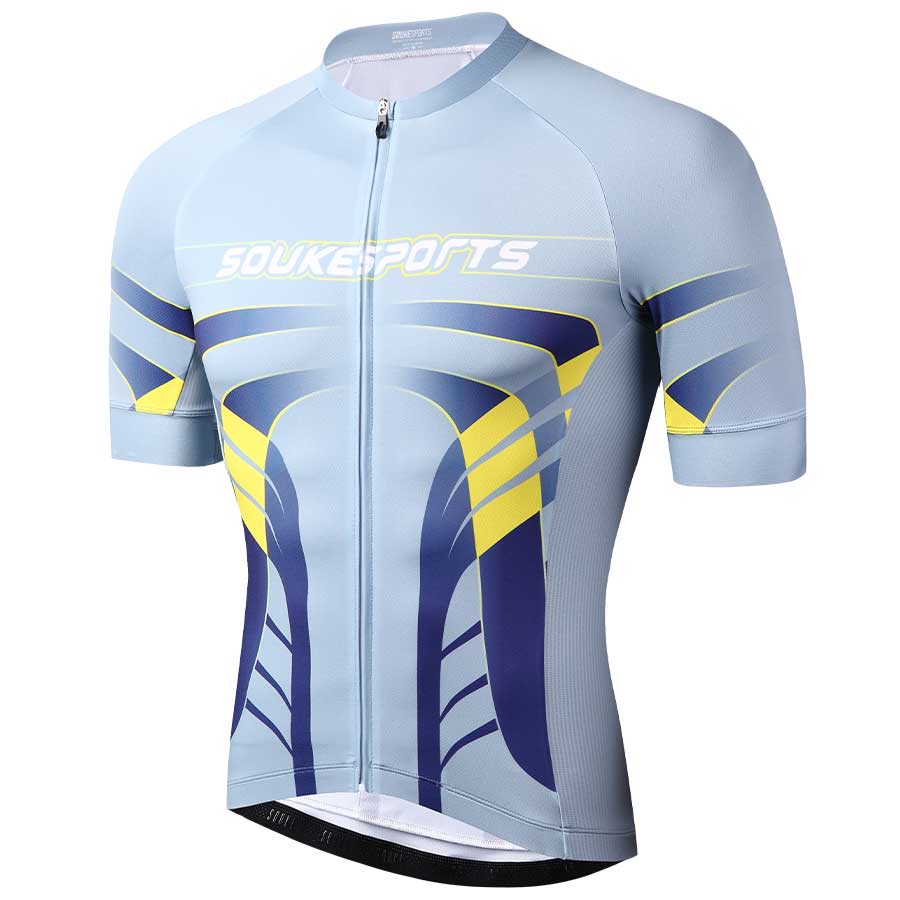 Souke™ Men's  Pro Team Solid Cycling Jersey With Zip Pocket-CS2116-Grey (6618349895793)