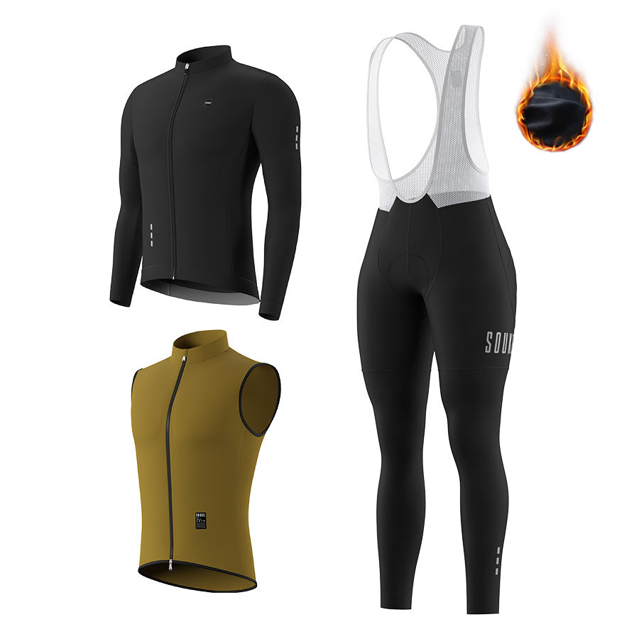 WJ1208 LS Fleeced Jersey, BL3601 Fleeced Bib Legging, GV2204 Windproof Vest Cycling Sets (6805619376241)