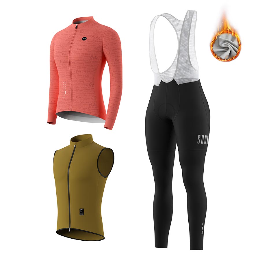 WJ3207 LS Fleeced Jersey, BL3501 Fleeced Bib Legging, GV2204 Windproof Vest Cycling Sets (6805624946801)