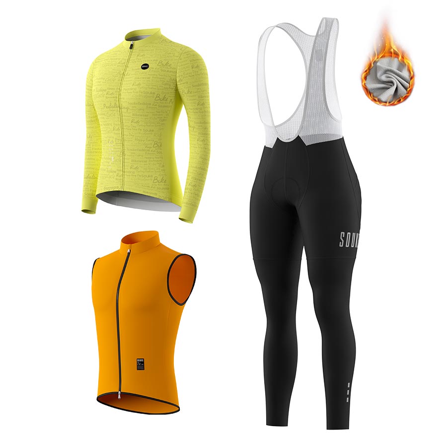 WJ3207 LS Fleeced Jersey, BL3501 Fleeced Bib Legging, GV2204 Windproof Vest Cycling Sets (6805624946801)