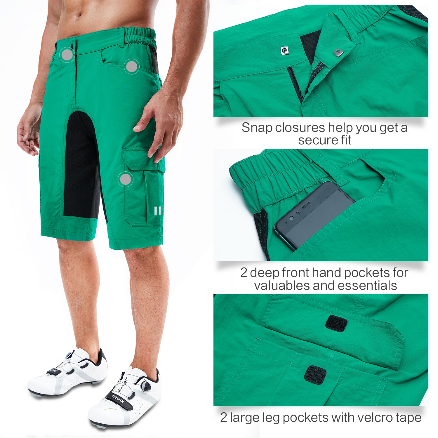 Souke Sports Men’s Mountain Bike Shorts Baggy MTB Shorts Loose Fit Cycling Bicycle Biking Shorts with Pockets - PS3155 - Green-Souke Sports (6603607834737)