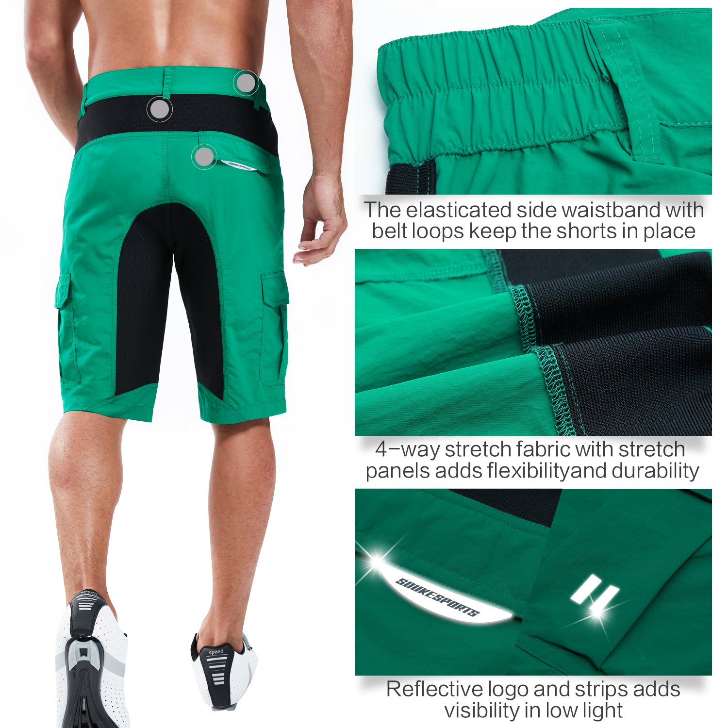 Souke Sports Men’s Mountain Bike Shorts Baggy MTB Shorts Loose Fit Cycling Bicycle Biking Shorts with Pockets - PS3155 - Green-Souke Sports (6603607834737)