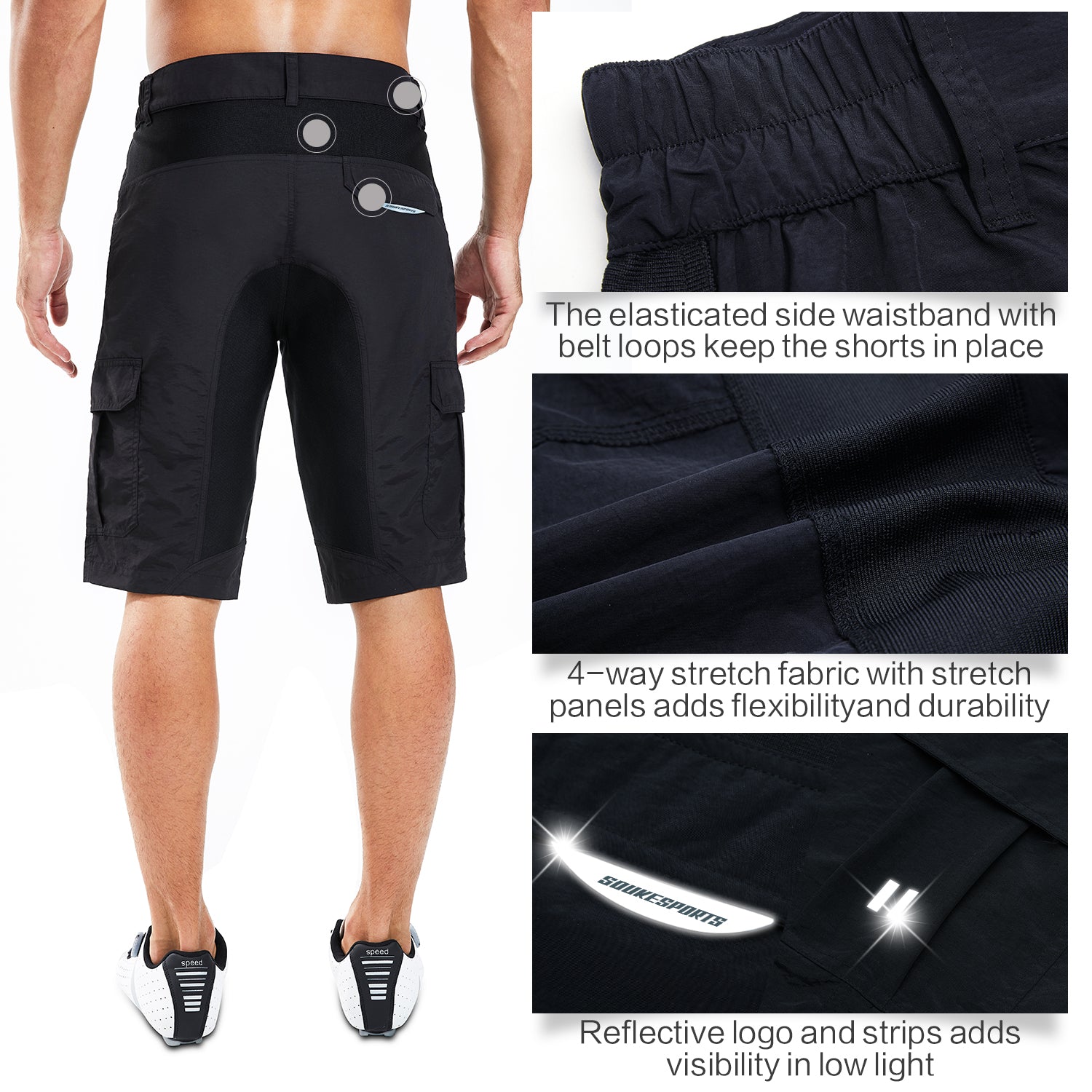 Souke Sports Men’s Mountain Bike Shorts Baggy MTB Shorts Loose Fit Cycling Bicycle Biking Shorts with Pockets - PS3155 - Black-Souke Sports (6603605770353)