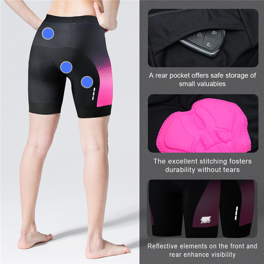 Souke Sports, souke, souke sports ps0720, women's cycling shorts with pockets,  women's cycling shorts, cycle gear, cycling clothing, bike clothing,  cycling shrots, cycling knickers, quick dry, cycling shorts padded, padded bike pants for women, cycling shorts for summer, black and pink cycling shorts, black and pink cycling knickers for women, 4d Padded, best affordable cycling knickers, (4590599569521)