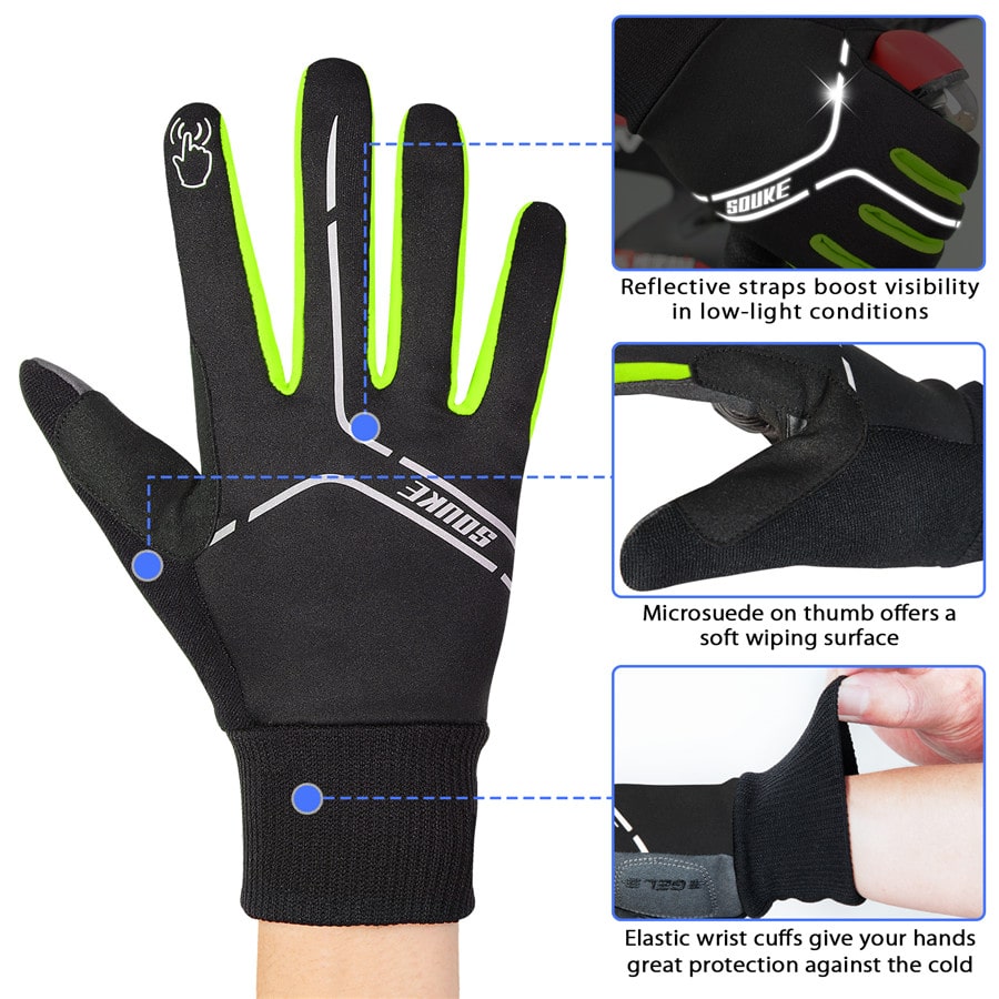 souke sports, souke ST1902, cycling accessories, riding accessories, cycling gloves, FULL finger cycling gloves, bicycle gloves for men and women, road bike cycling gloves, black and green cycling gloves, cycling gloves padded, padded cycling gloves for men and women, (4590597931121)