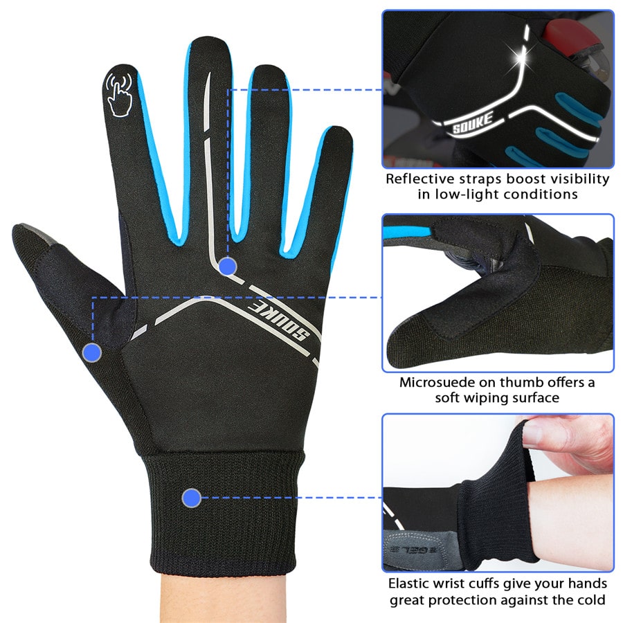 souke sports, souke ST1902, cycling accessories, riding accessories, cycling gloves, FULL finger cycling gloves, bicycle gloves for men and women, road bike cycling gloves, black and blue cycling gloves, cycling gloves padded, padded cycling gloves for men and women, (4590597505137)